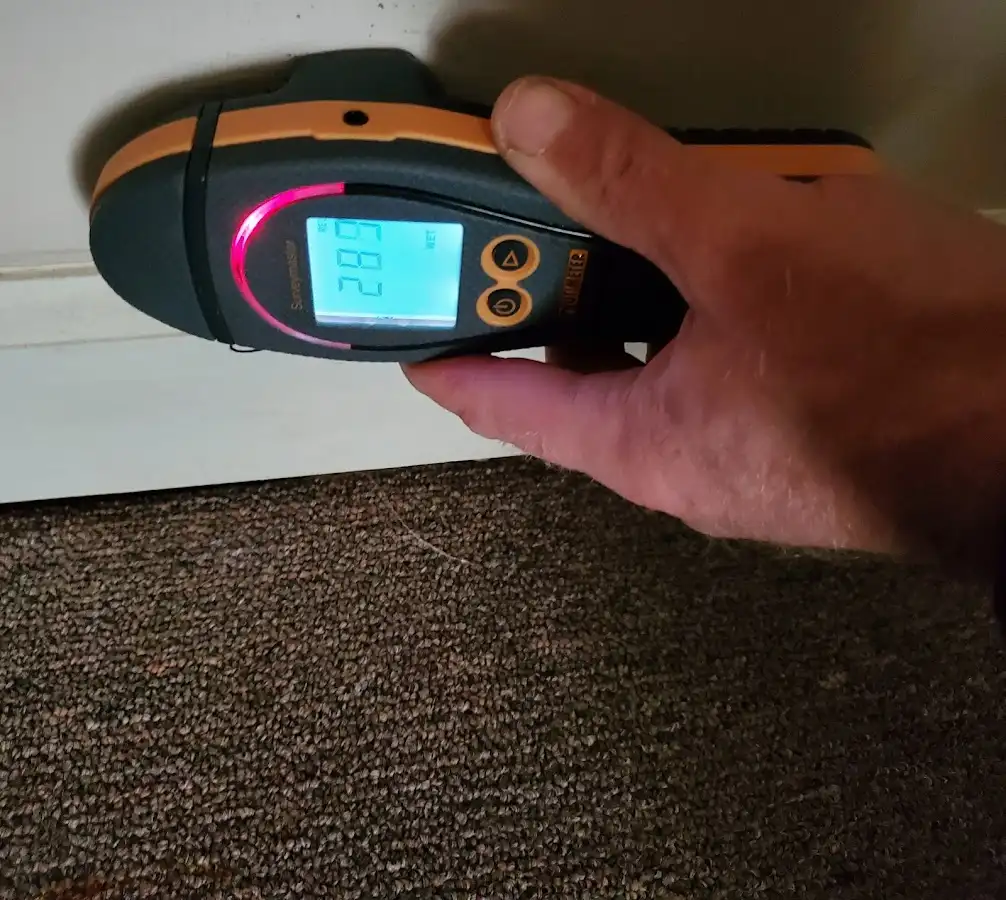 Moisture detection at baseboard during Burst Pipe Cleanup in Durant